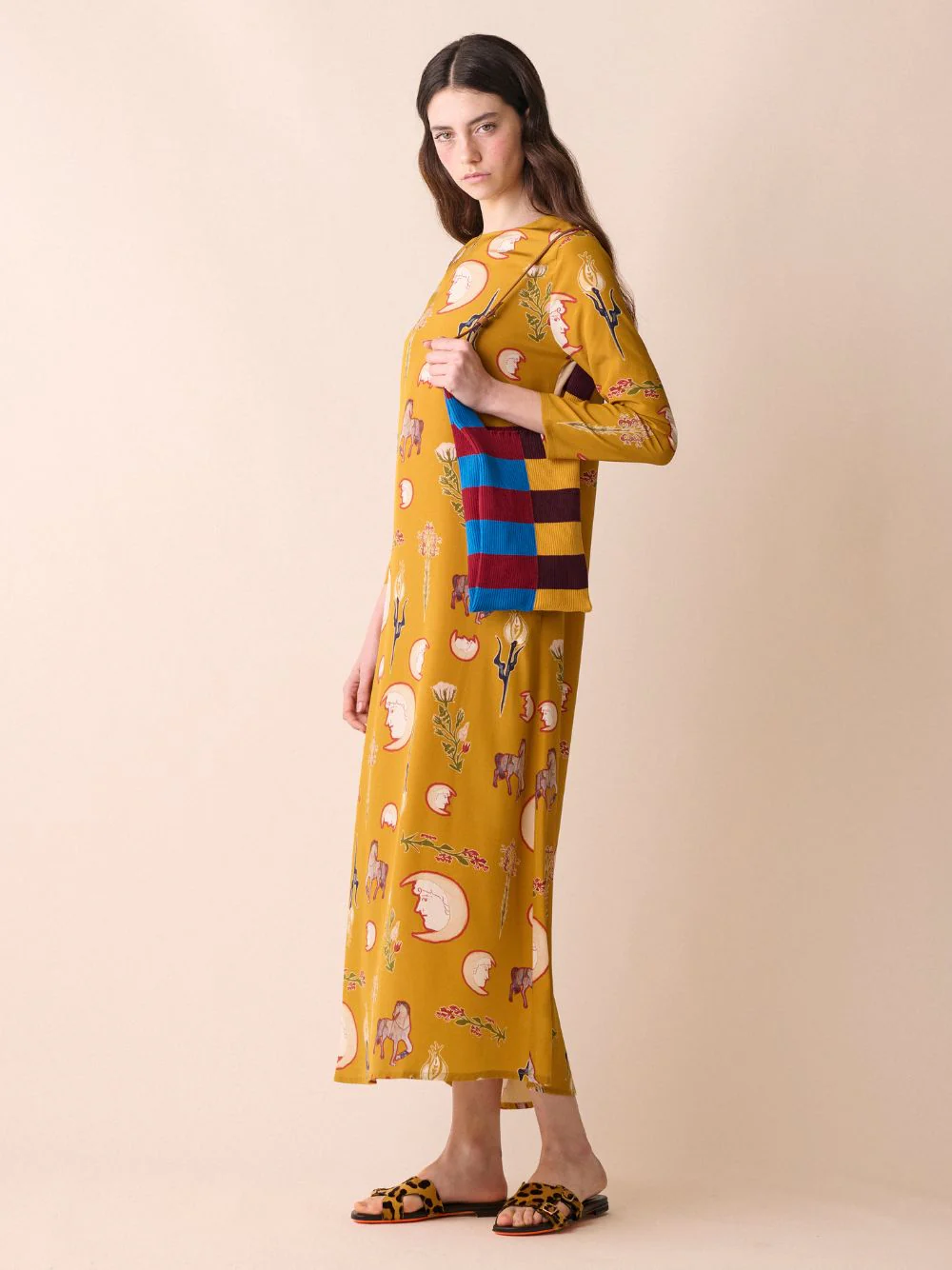 Gray Printed Silk Crepe Dress - Image 3