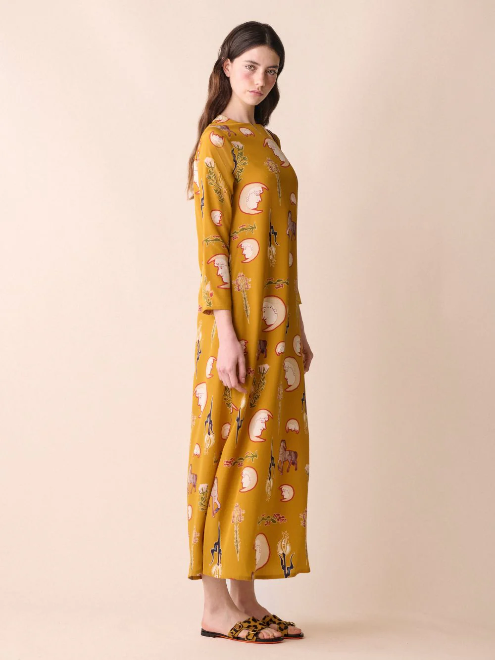 Gray Printed Silk Crepe Dress - Image 4
