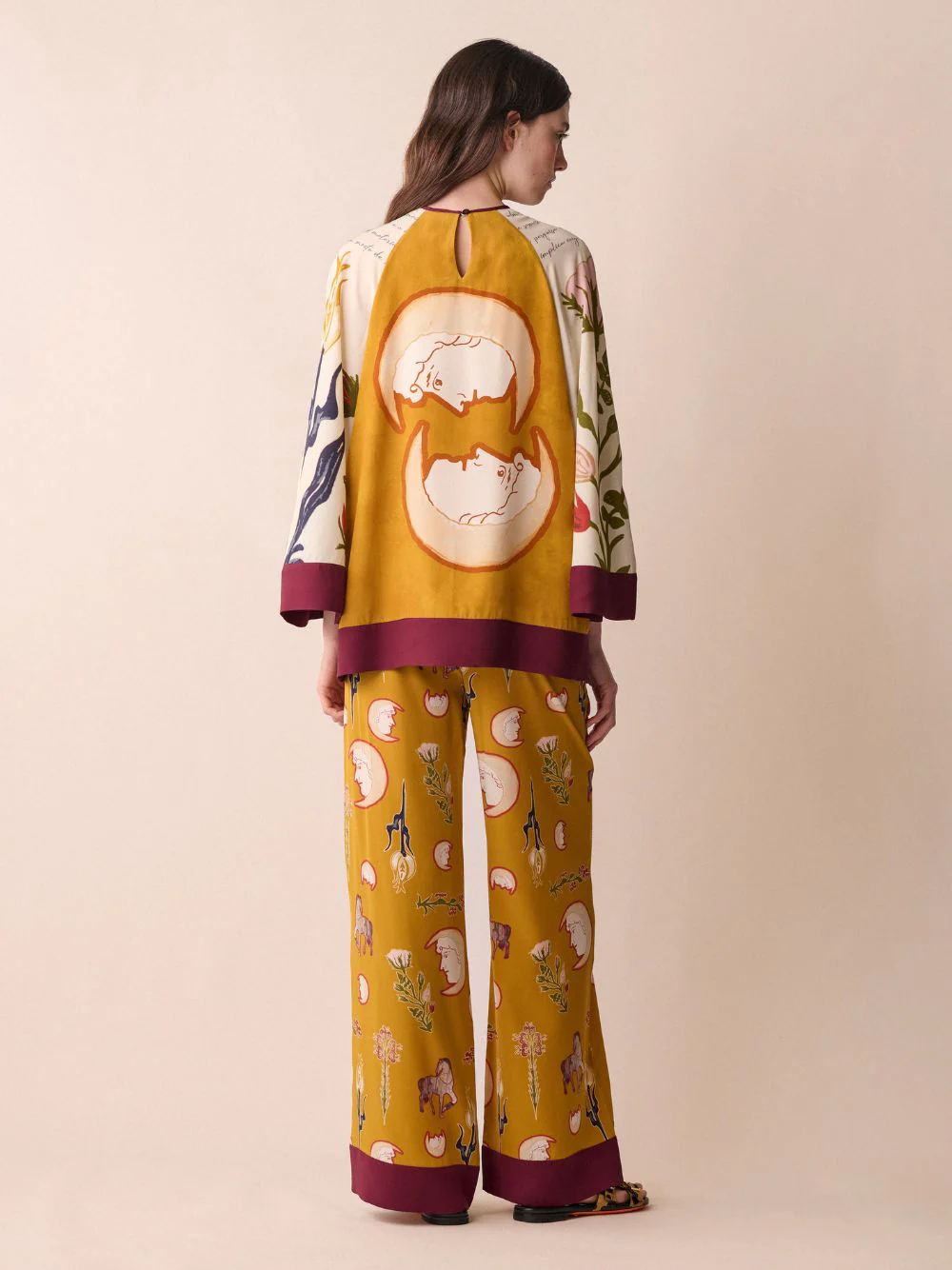 Libra Printed Silk Crepe Top With Bell Sleeves - Image 6