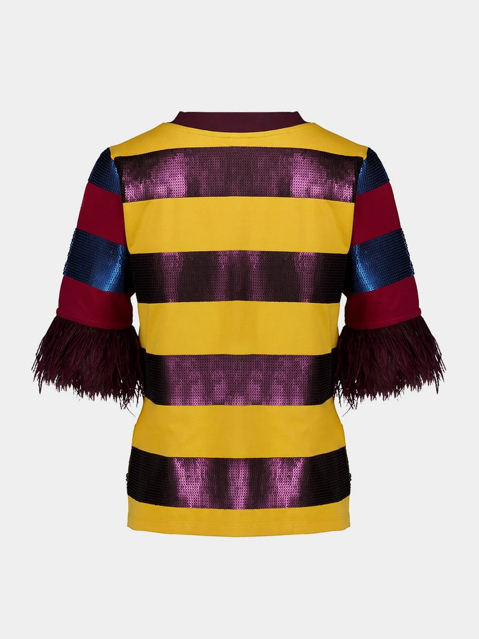 Lyra Sequin Embroidered Striped T-Shirt With Feathers - Image 3