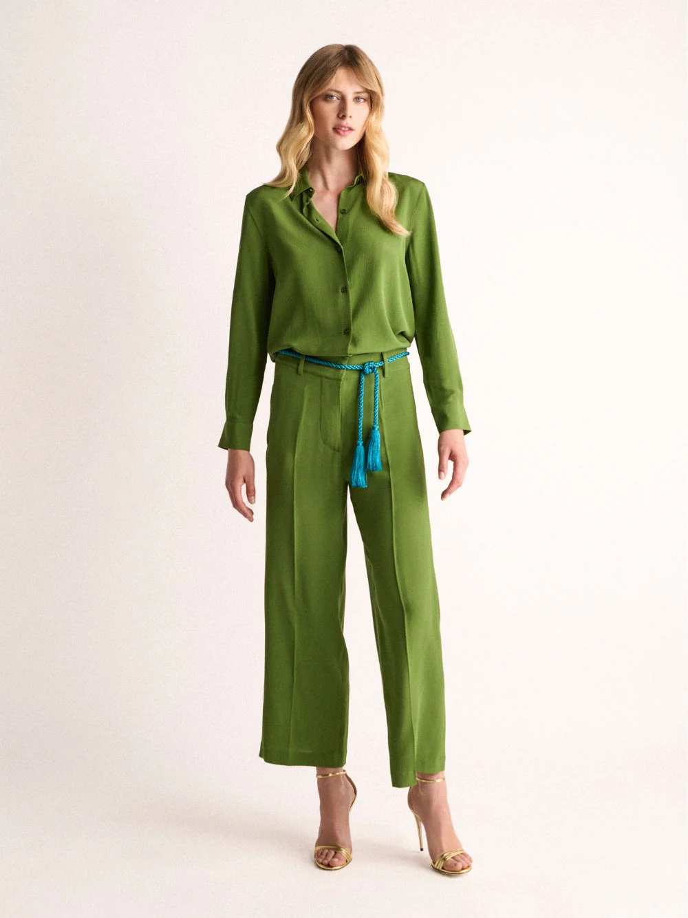 Sonia Garden Green Silk Pants - Image 2