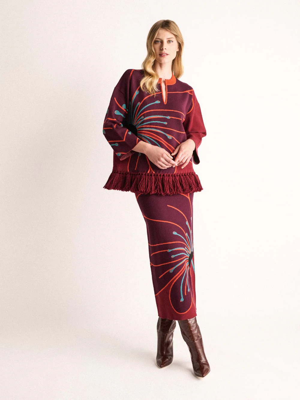 Spar Burnt Henna Jacquard Pencil Skirt - Image 2
