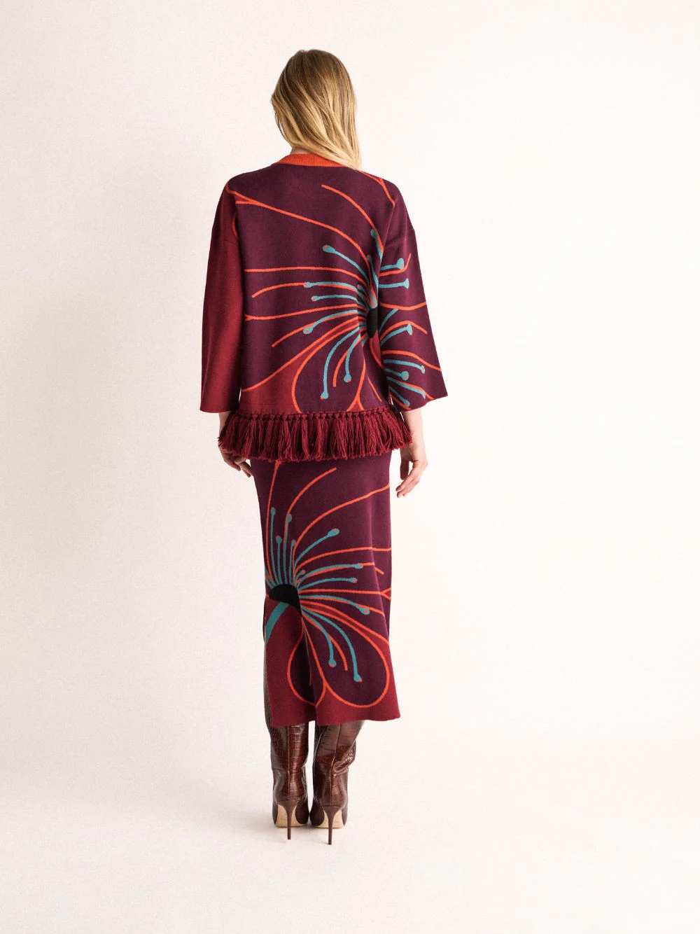Spar Burnt Henna Jacquard Pencil Skirt - Image 5
