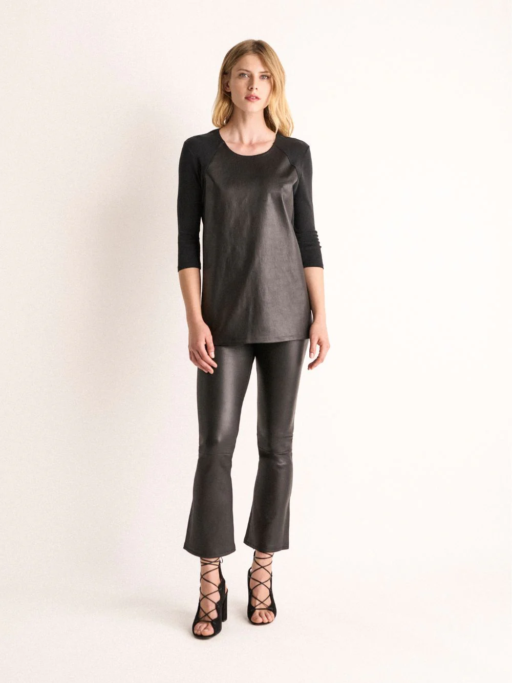 Zircon Tap Shoe Leather Flared Pants - Image 2