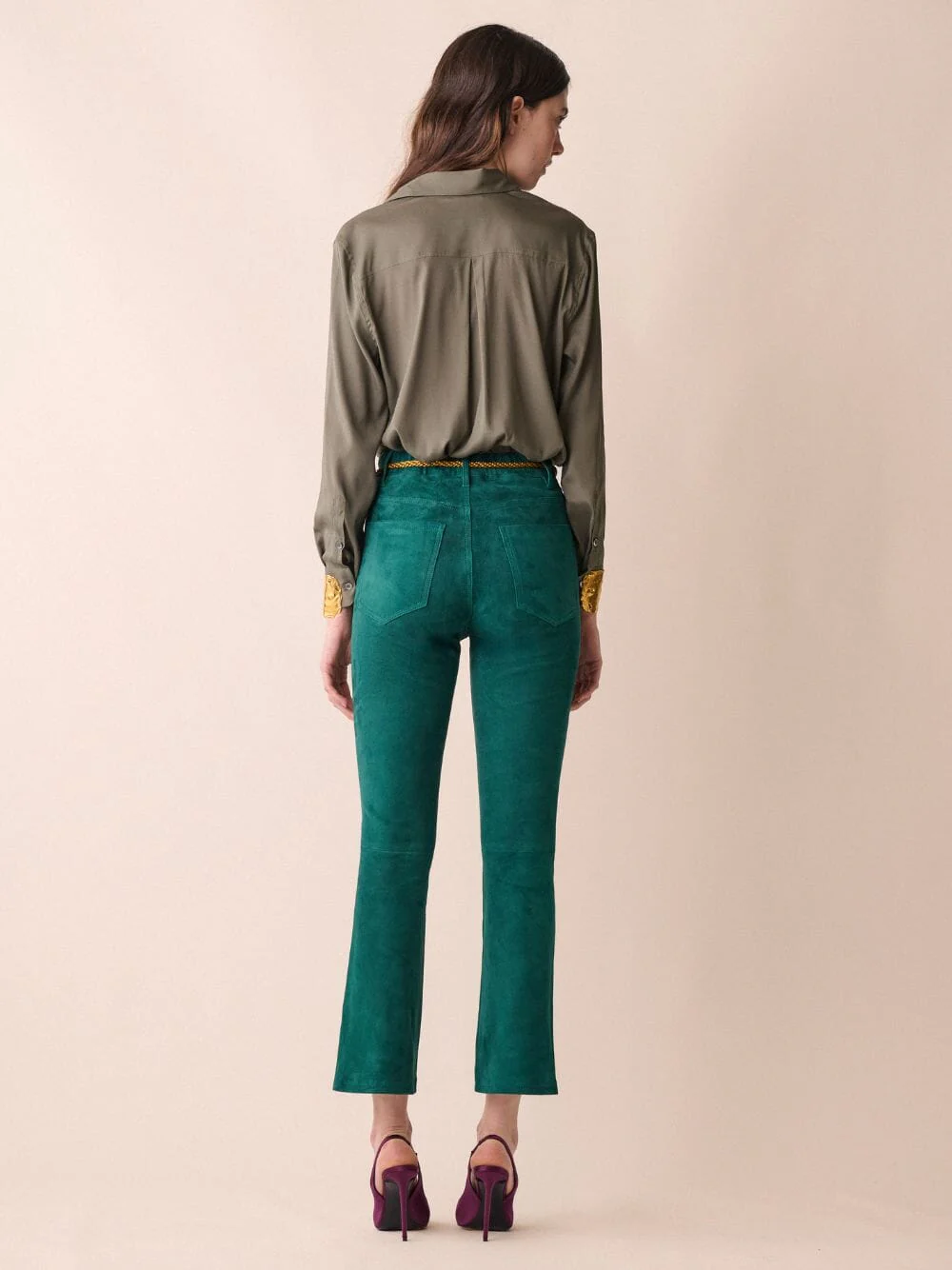 Zircon Teal Flared Suede Pants - Image 4