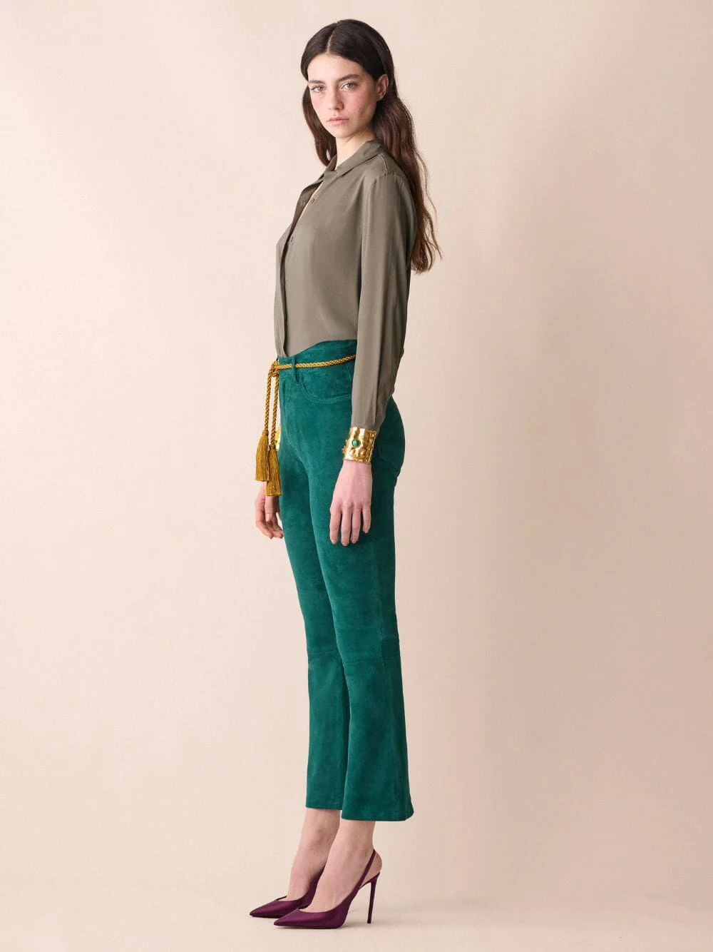 Zircon Teal Flared Suede Pants - Image 5