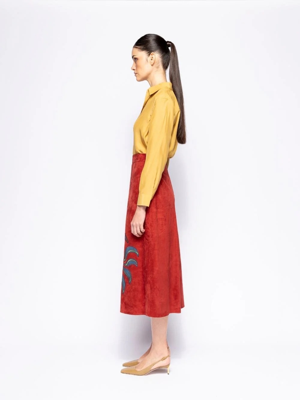 Corvus Cabernet Embroidered Suede Skirt - Image 6