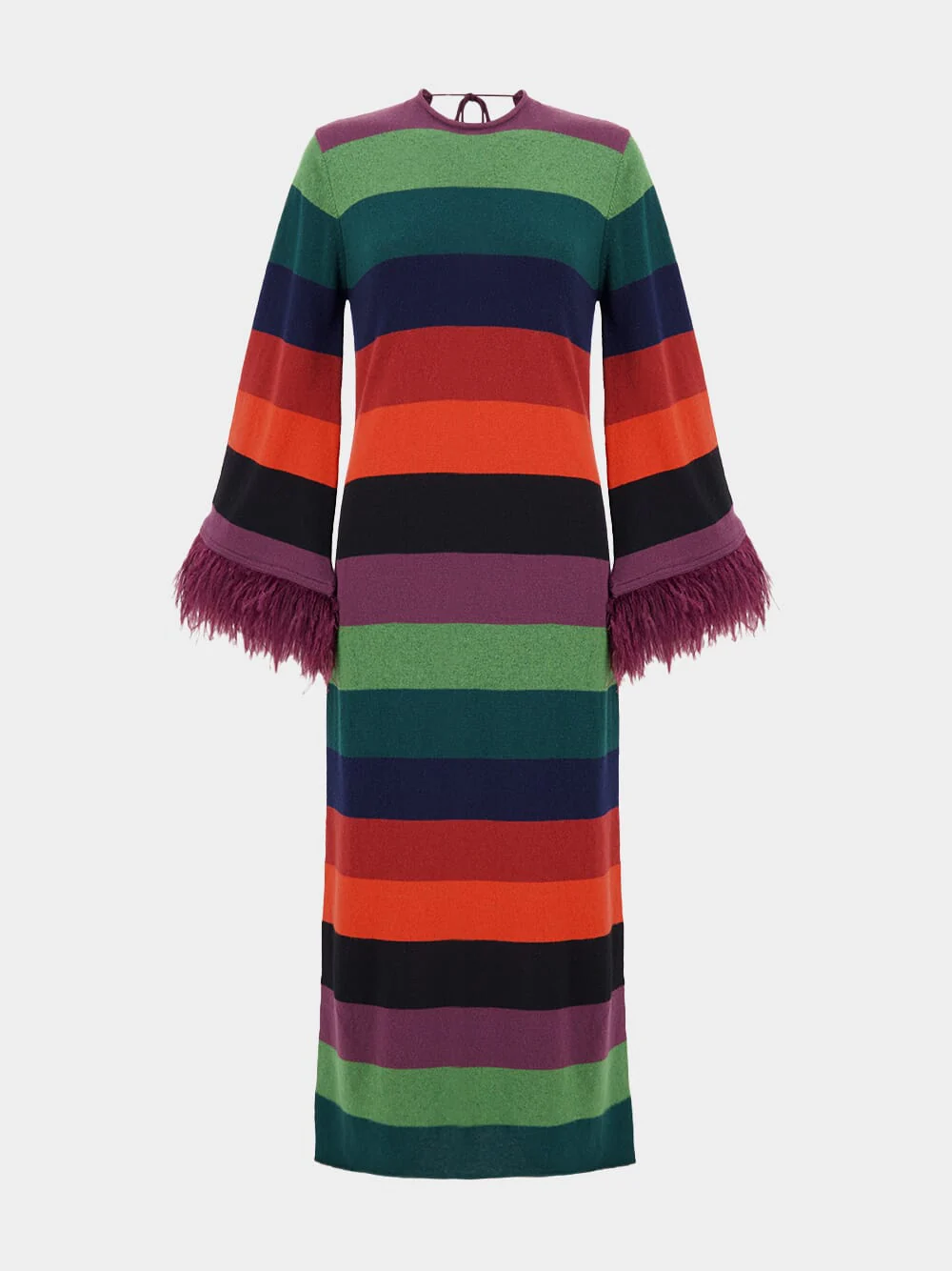 Curie Multicoloured Stripes Knitted Cut-Out Back Dress with Feathers - Image 2