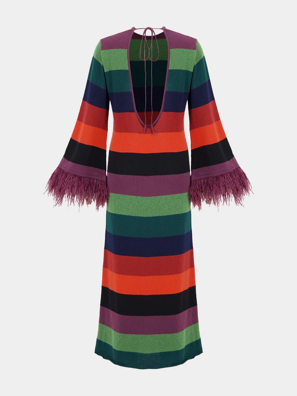 Curie Multicoloured Stripes Knitted Cut-Out Back Dress with Feathers - Image 4