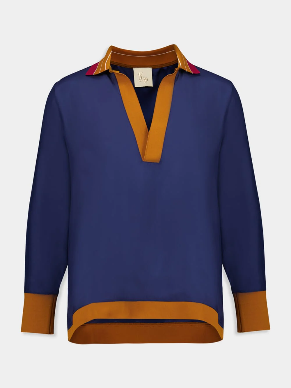 Diane Navy Blazer Silk V-Neck Long-Sleeve Top