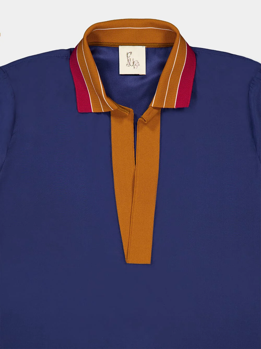 Diane Navy Blazer Silk V-Neck Long-Sleeve Top - Image 3