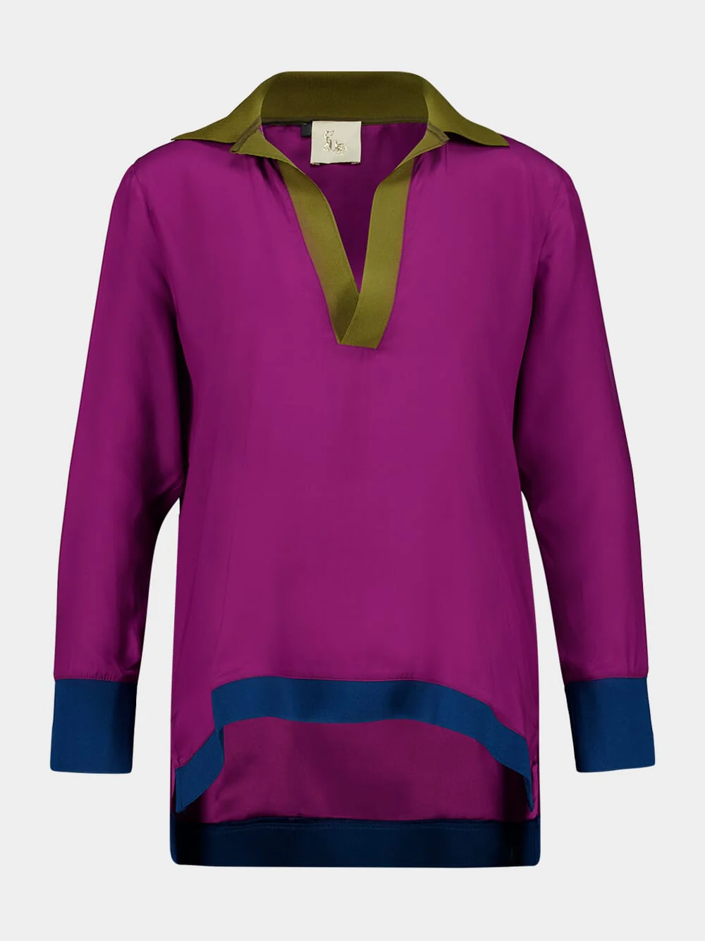Diane Phox Silk V-Neck Long-Sleeve Top