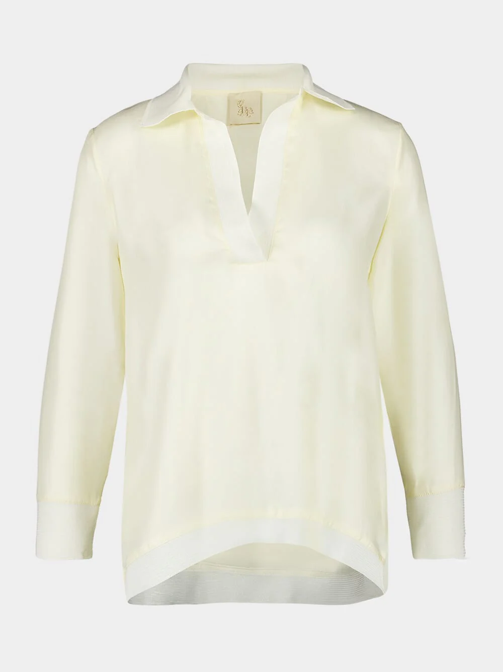 Diane Vanilla Custard Silk Twill V-Neck Long-Sleeve