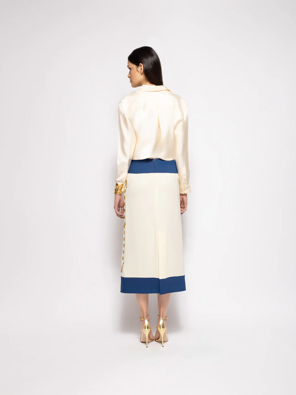Elizabeth Vanilla Custard Embroidered Pencil Skirt - Image 10