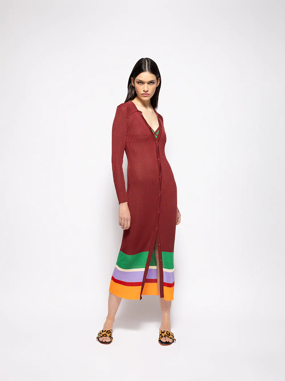Fluorite Purple Potion Long-Sleeve Knitted Dress with Buttons - Image 3