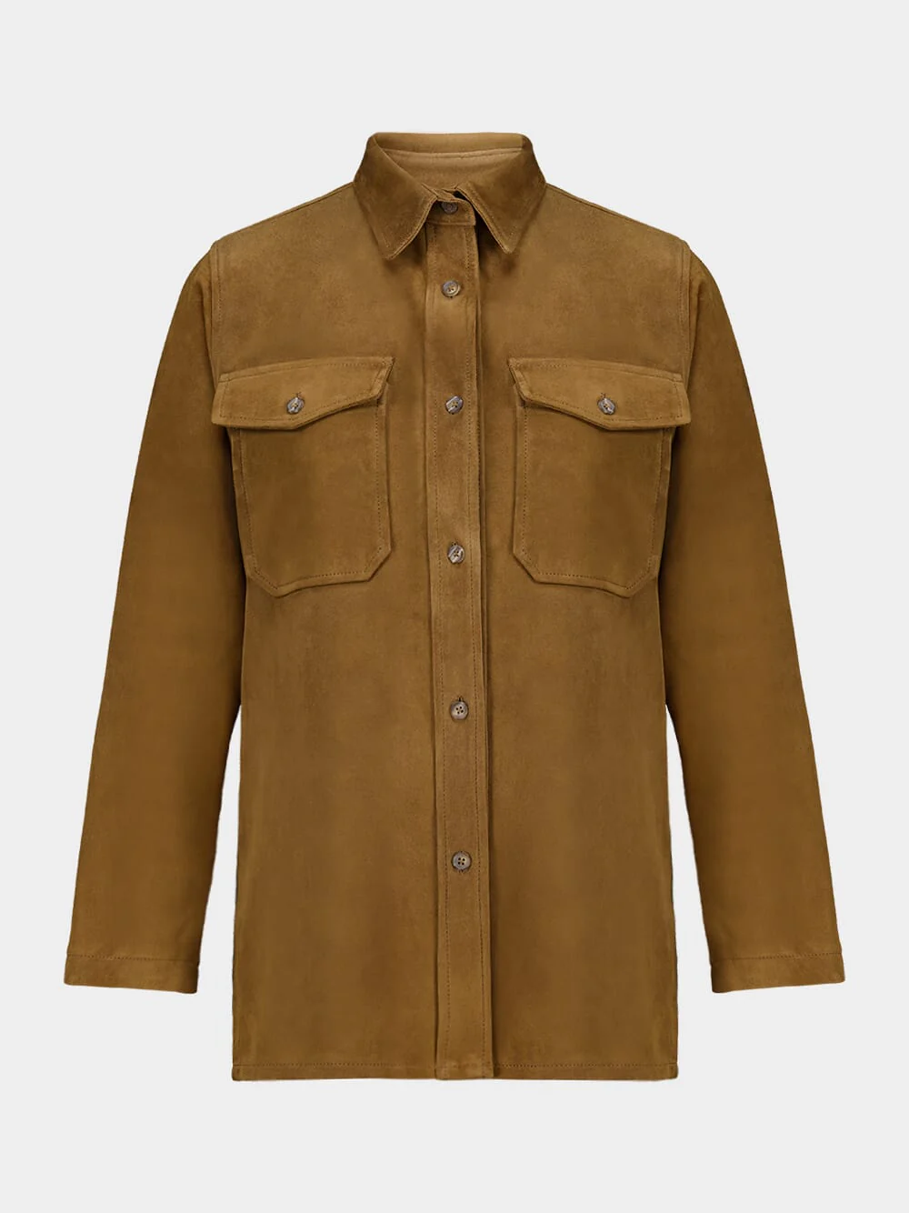 Frank Caramel Café Embroidered Suede Overshirt - Image 2