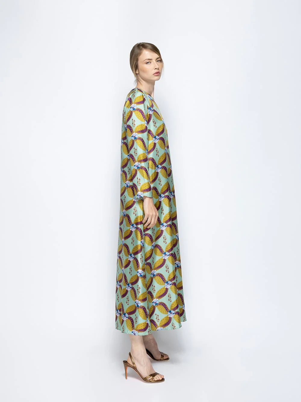 Gray Aquageo Printed Silk Twill A-Line Dress - Image 5