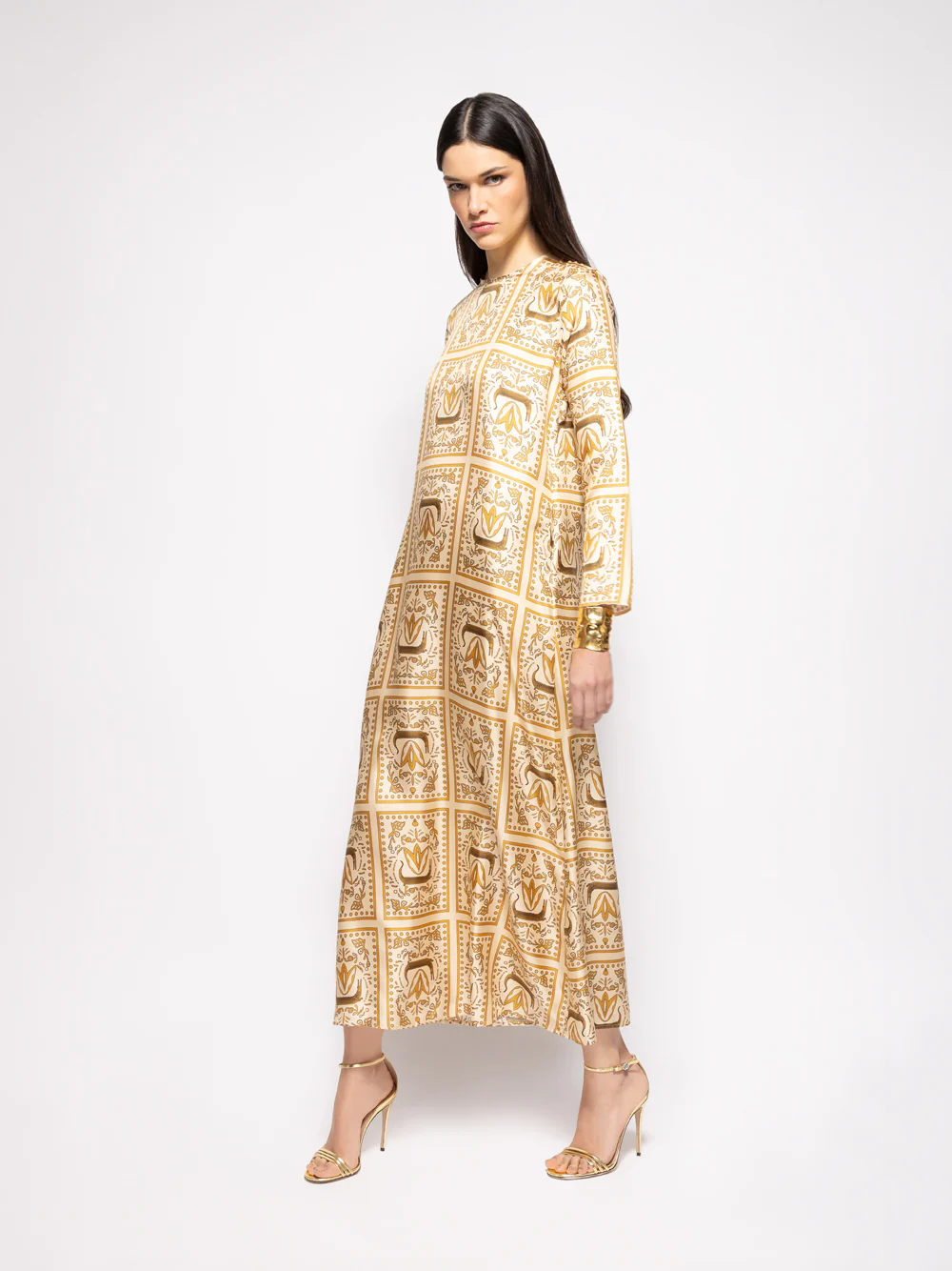 Gray Crocoprint Printed Silk Twill Dress - Image 5