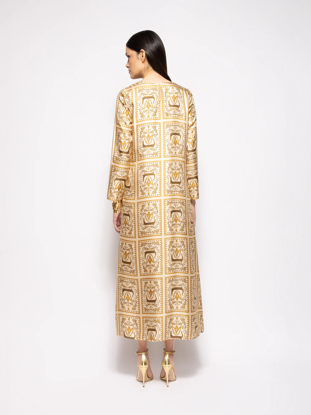 Gray Crocoprint Printed Silk Twill Dress - Image 9