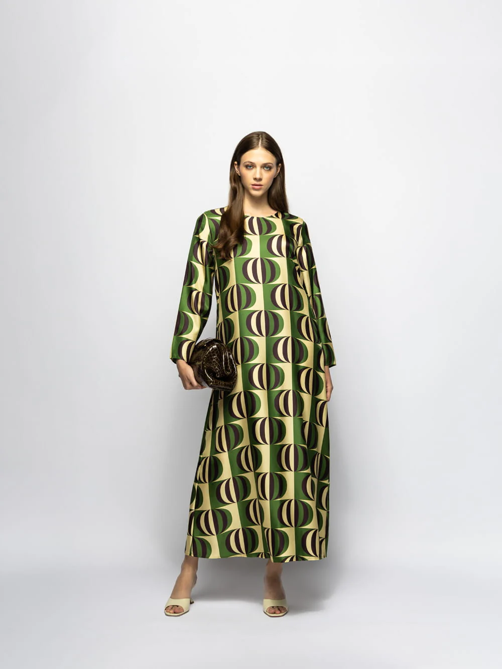 Gray Modernchess Printed Silk Twill A-Line Dress - Image 3