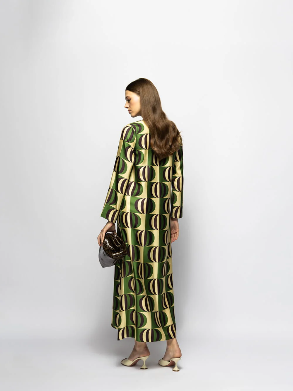 Gray Modernchess Printed Silk Twill A-Line Dress - Image 5
