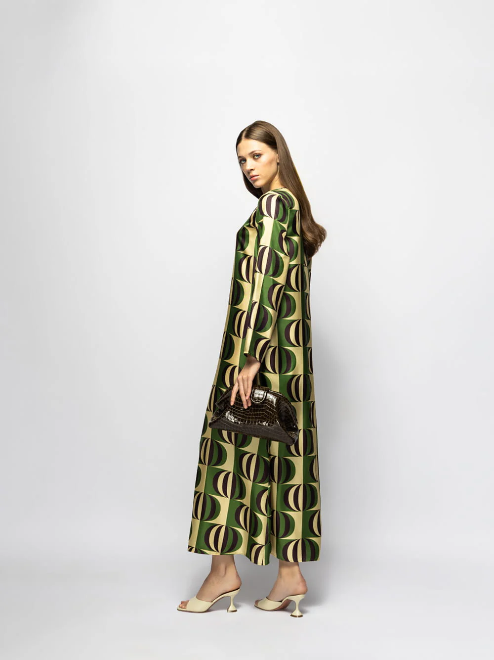 Gray Modernchess Printed Silk Twill A-Line Dress - Image 7