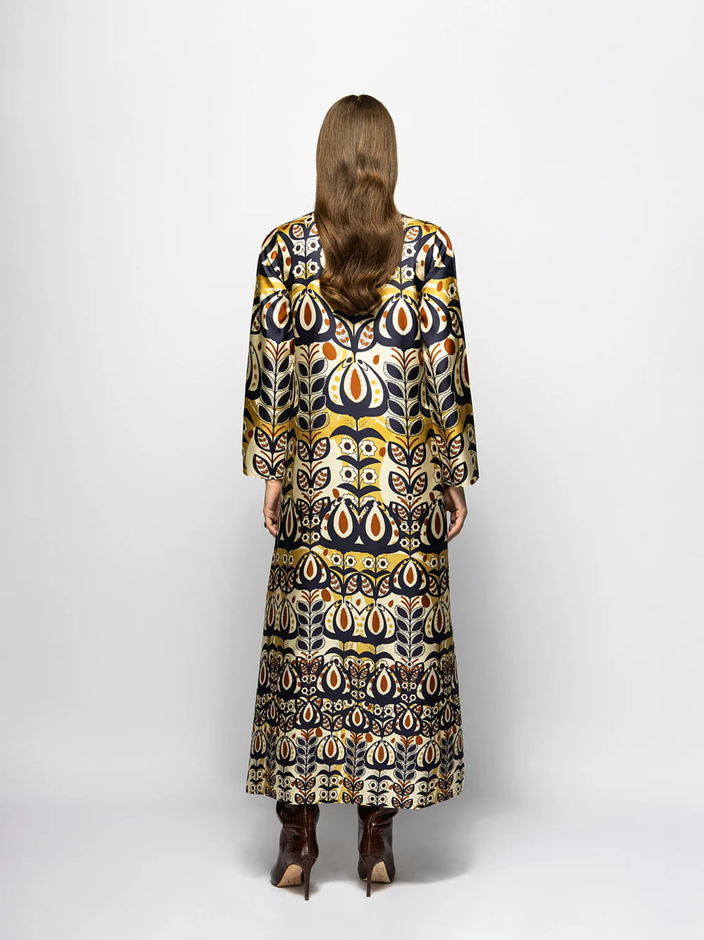 Gray Wonderland Printed Silk Twill A-Line Dress - Image 3