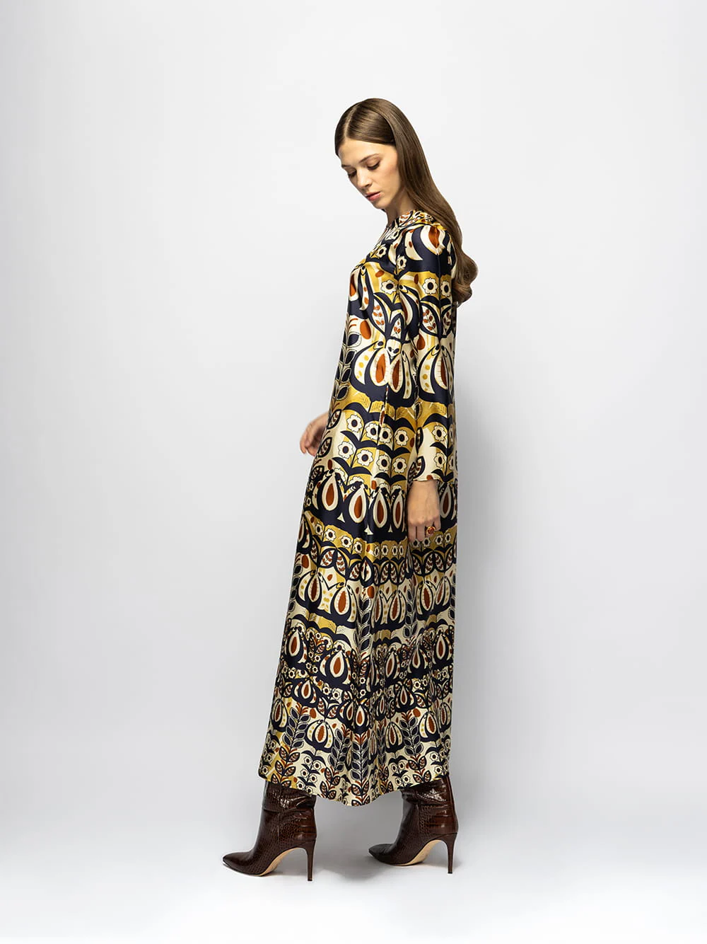 Gray Wonderland Printed Silk Twill A-Line Dress - Image 5