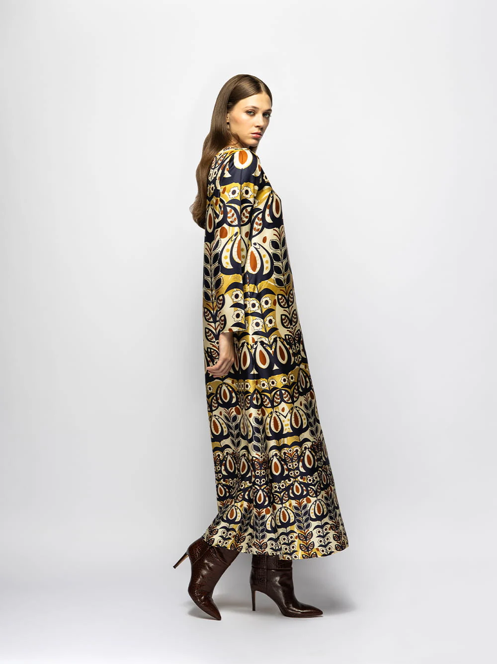Gray Wonderland Printed Silk Twill A-Line Dress - Image 6