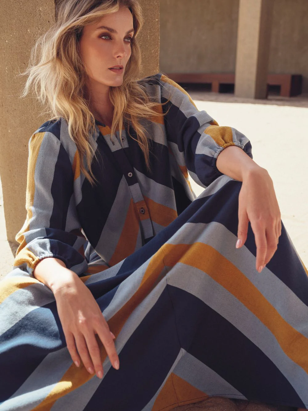 Gugenheim Deep See Stripes Hand-Woven Evasé Dress