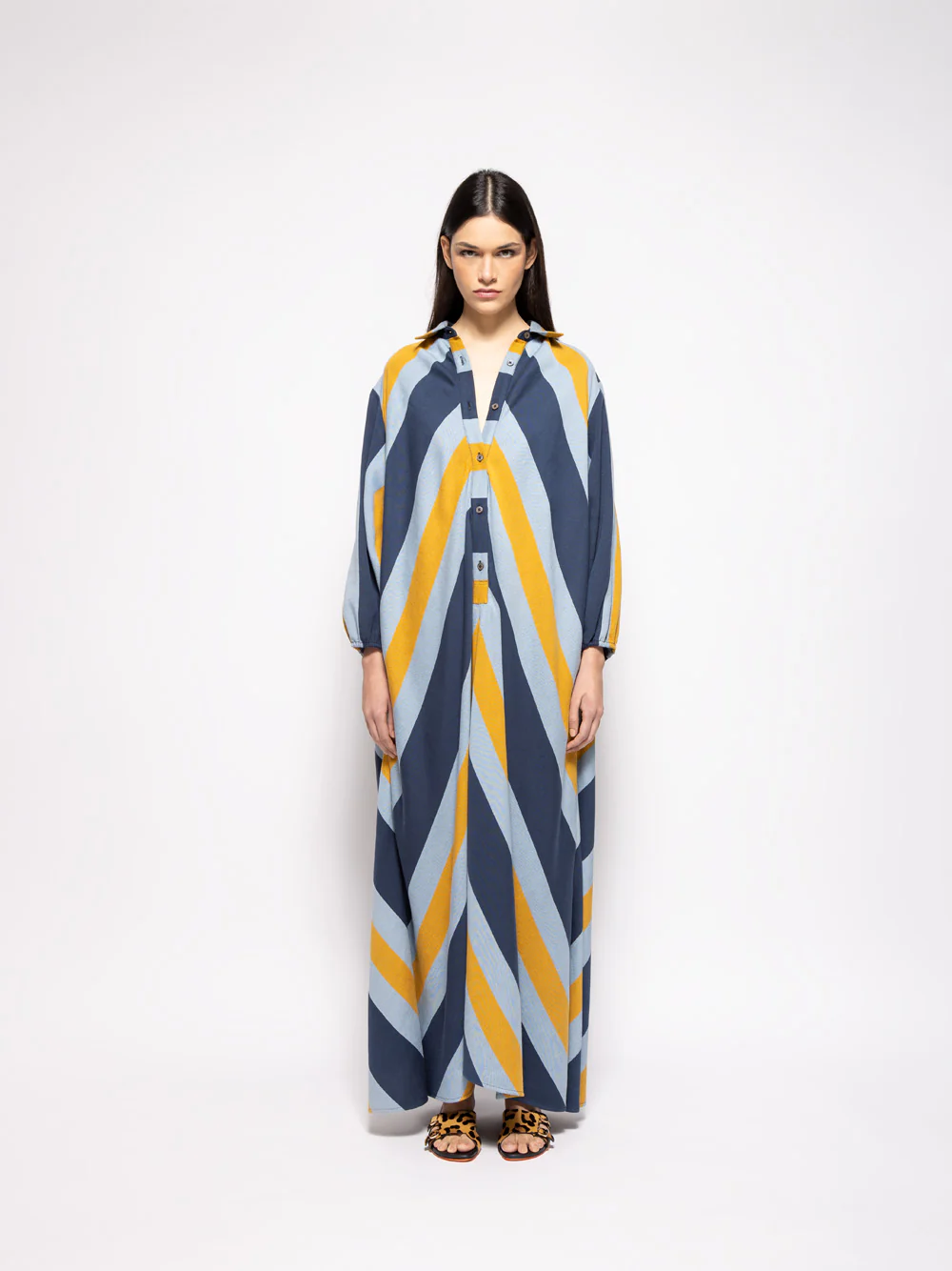 Gugenheim Deep See Stripes Hand-Woven Evasé Dress - Image 3
