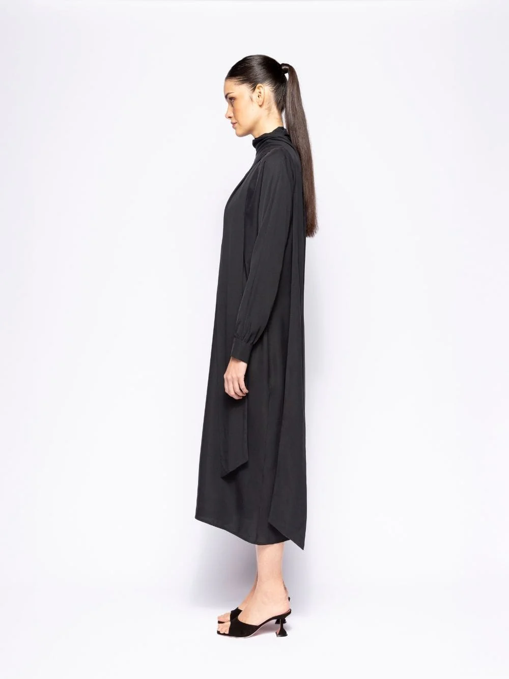 Irys Black Wrap Dress with Collar Tie - Image 6