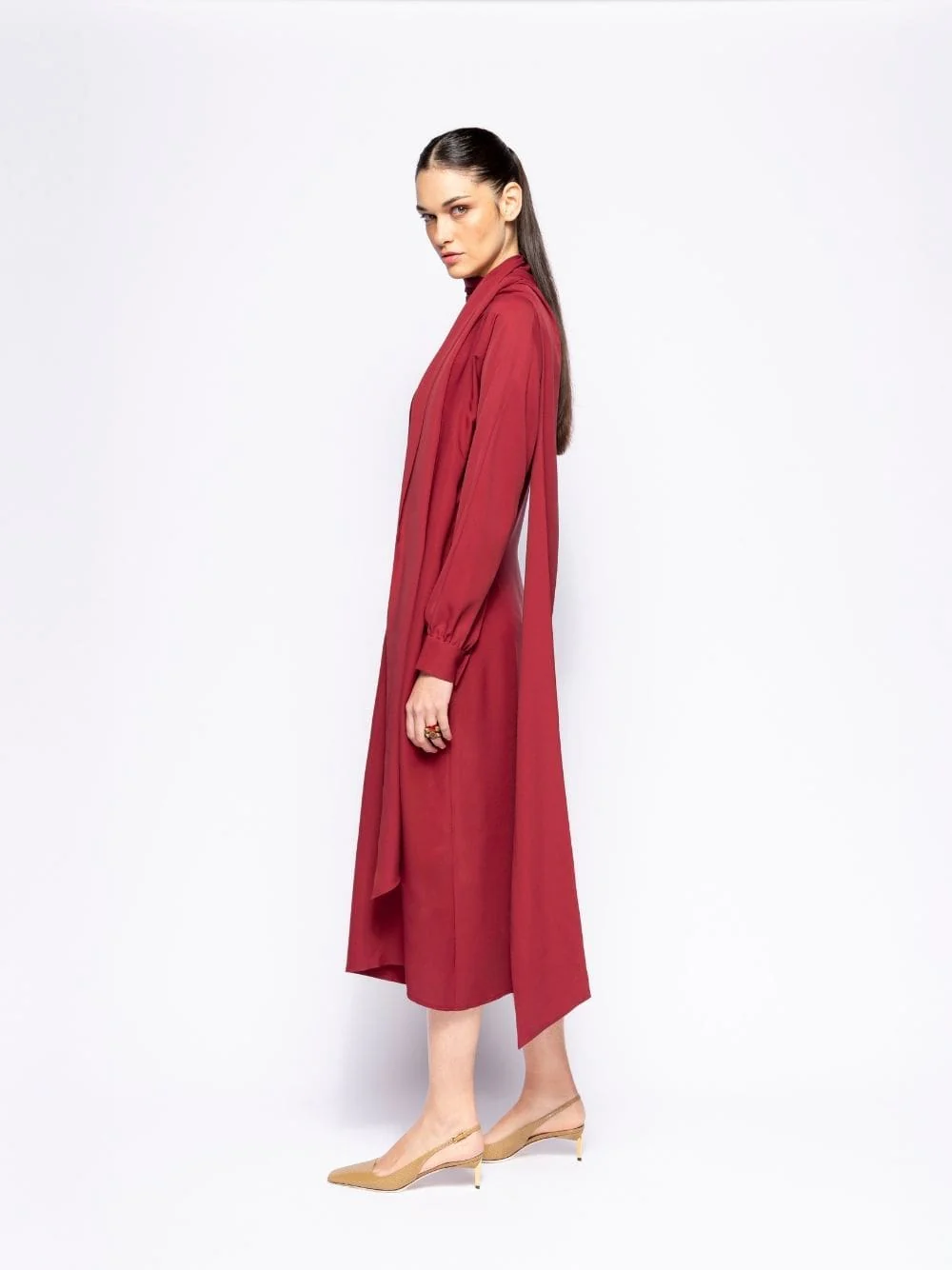Irys Cabernet Wrap Dress with Collar Tie - Image 5