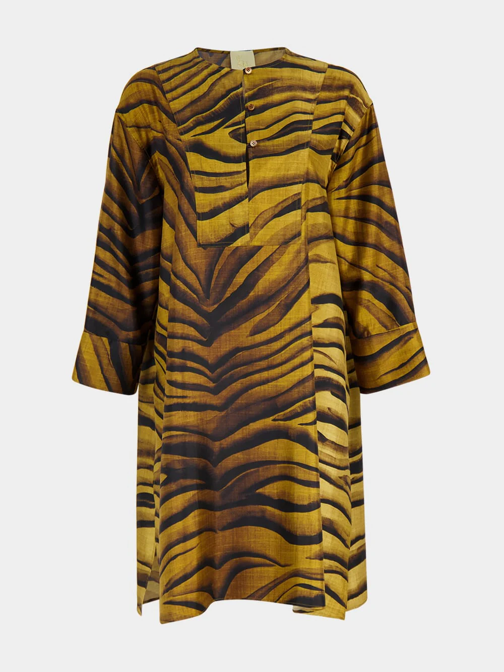 Isla Tigerstripes Printed Silk Twill Button-Up Dress - Image 2