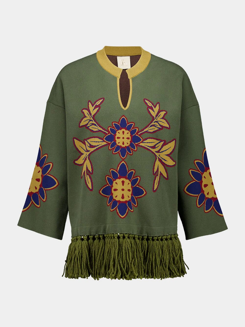 Jade Duffel Bag Jacquard Sweater with Fringes