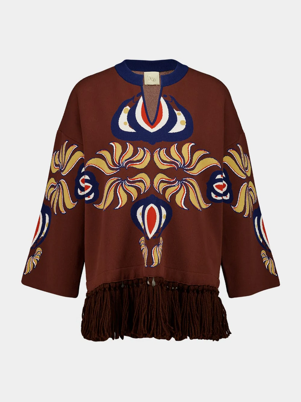 Jade Potting Soil Jacquard Sweater with Fringes - Image 2