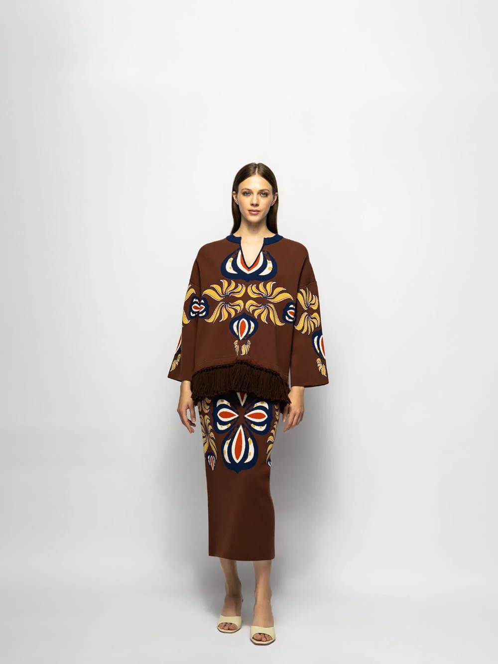 Jade Potting Soil Jacquard Sweater with Fringes - Image 3