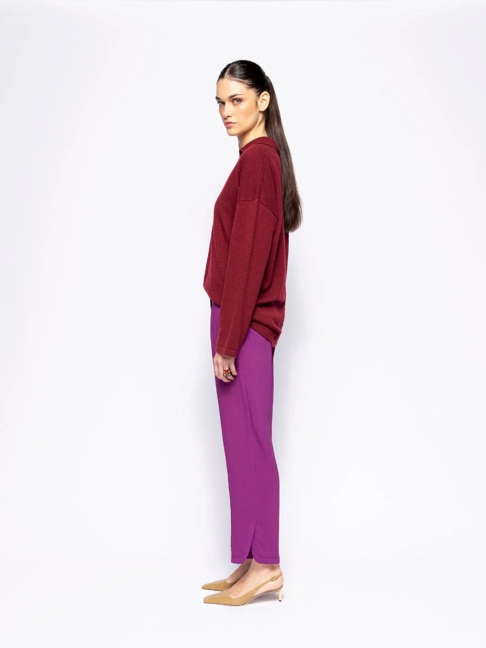 Jane Cabernet Knitted V-Neck Top - Image 8