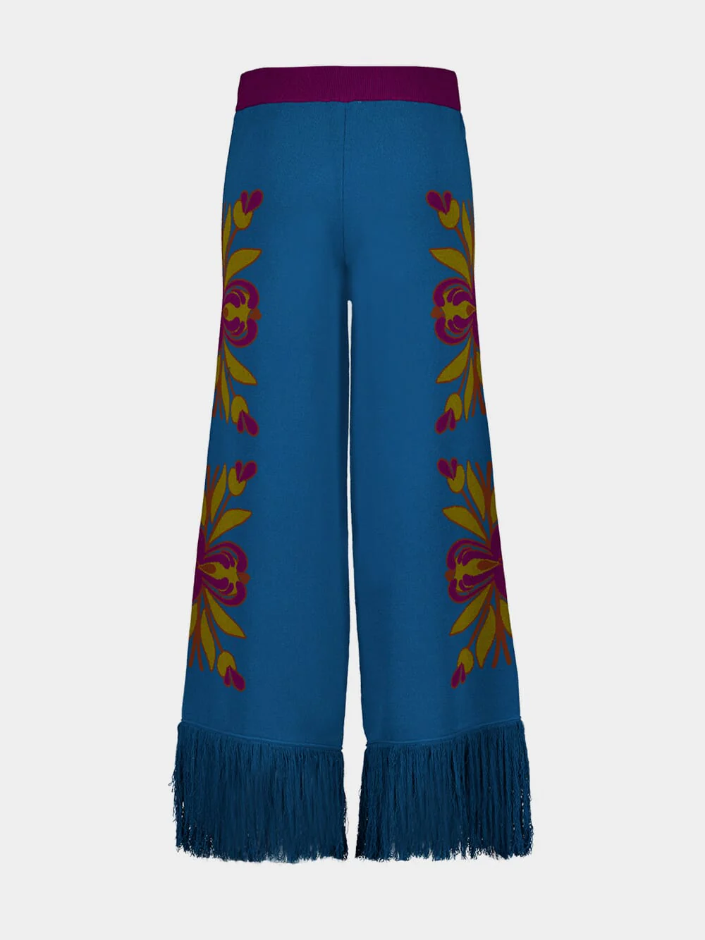 Jones Mykonos Blue Jacquard Pants with Fringes - Image 2