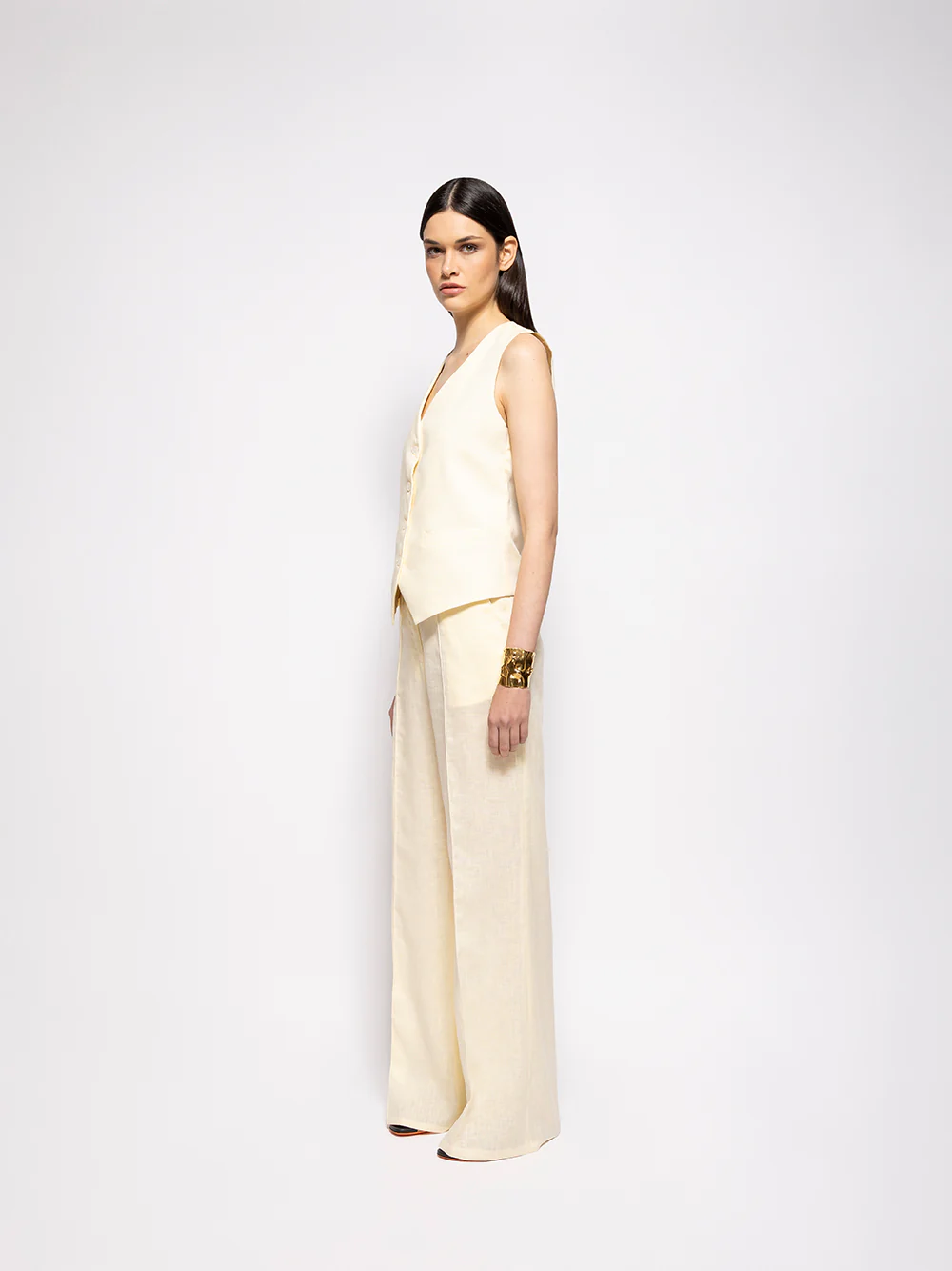 Marte Cream Linen Wide Pants - Image 4