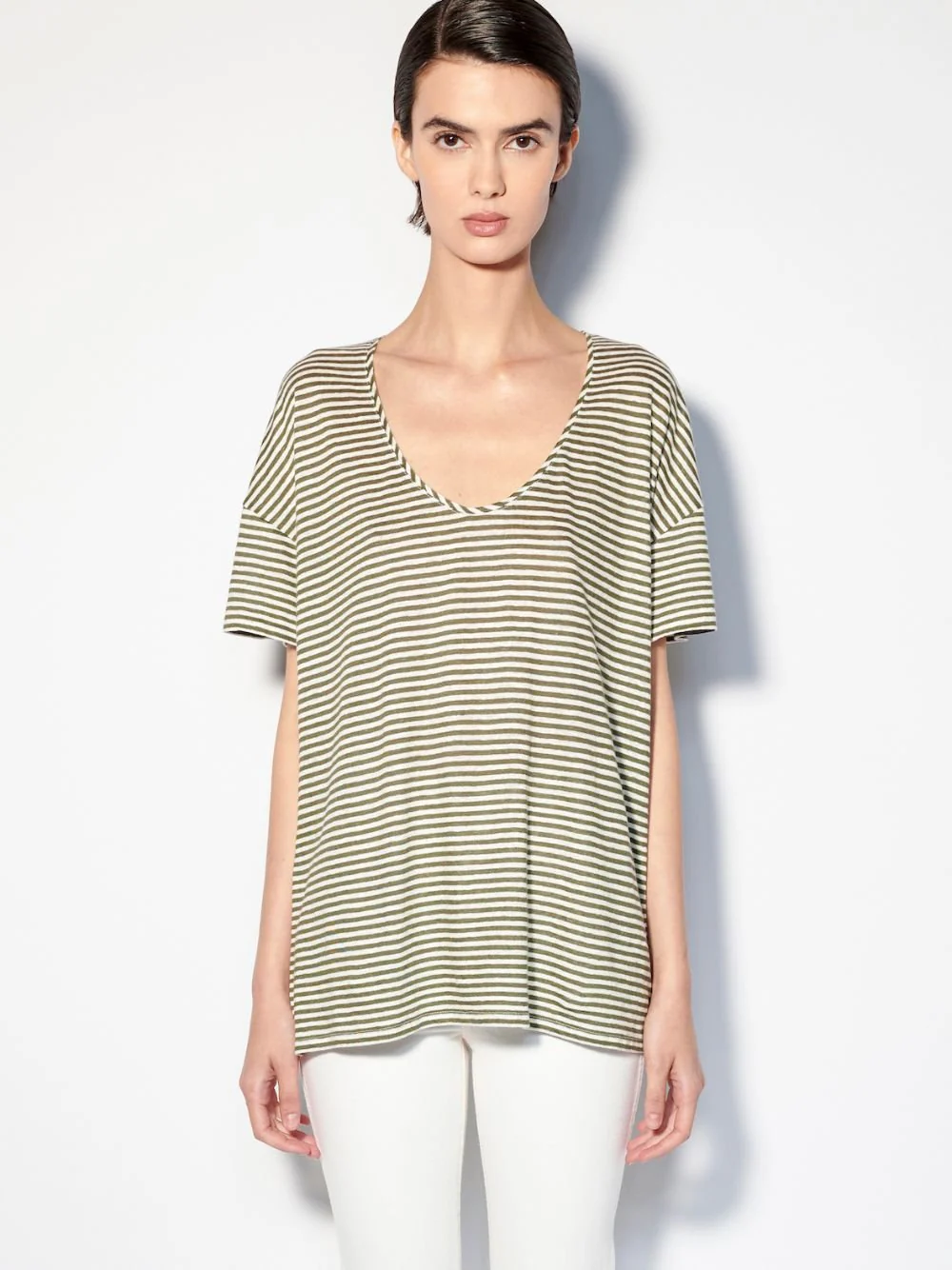 Striped Linen V-Neck T-Shirt - Image 4