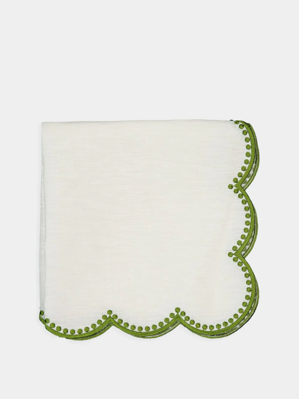 Cascais White Linen Napkin with Green Dots Border - Image 2