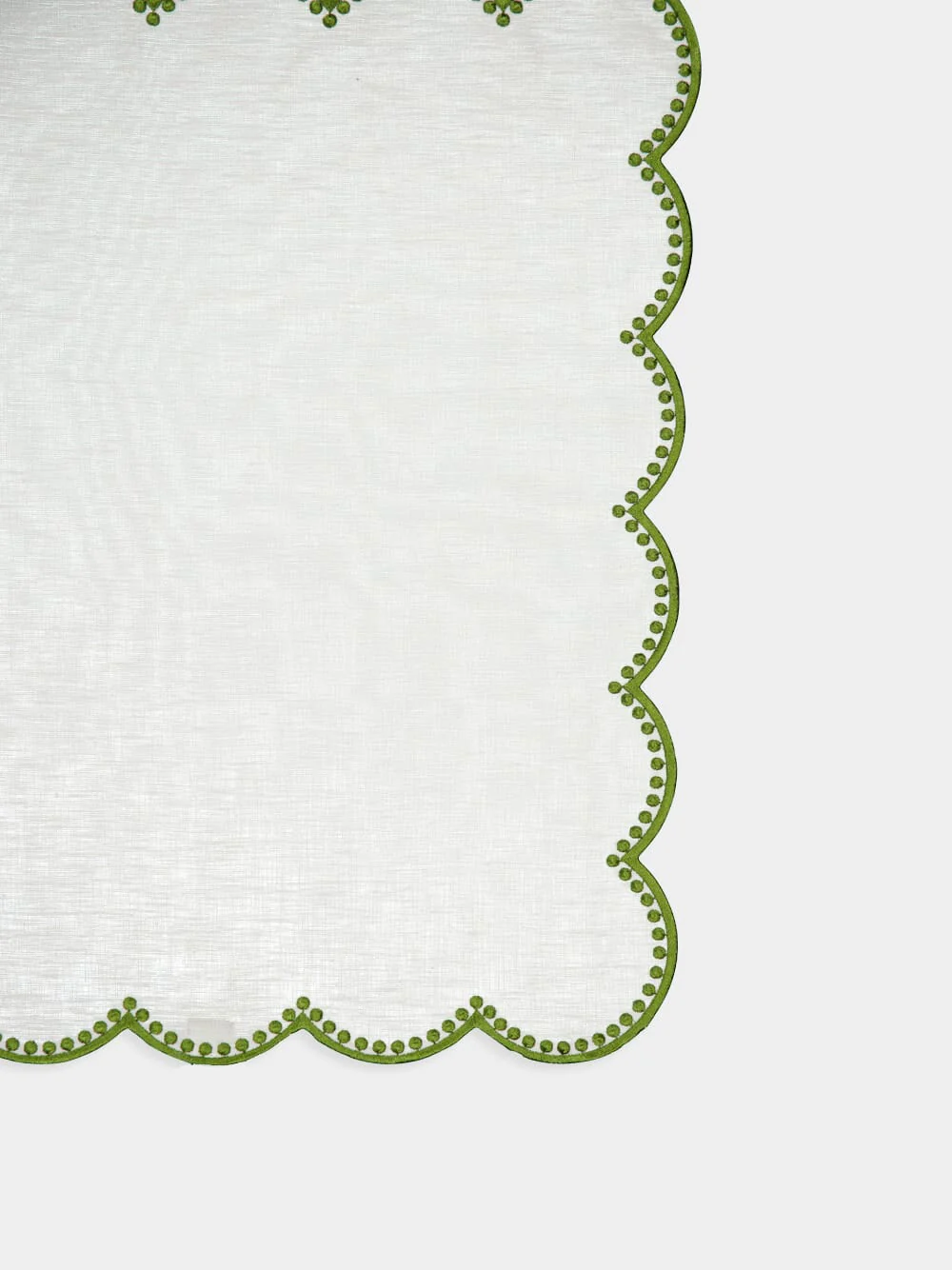 Cascais White Linen Napkin with Green Dots Border - Image 3
