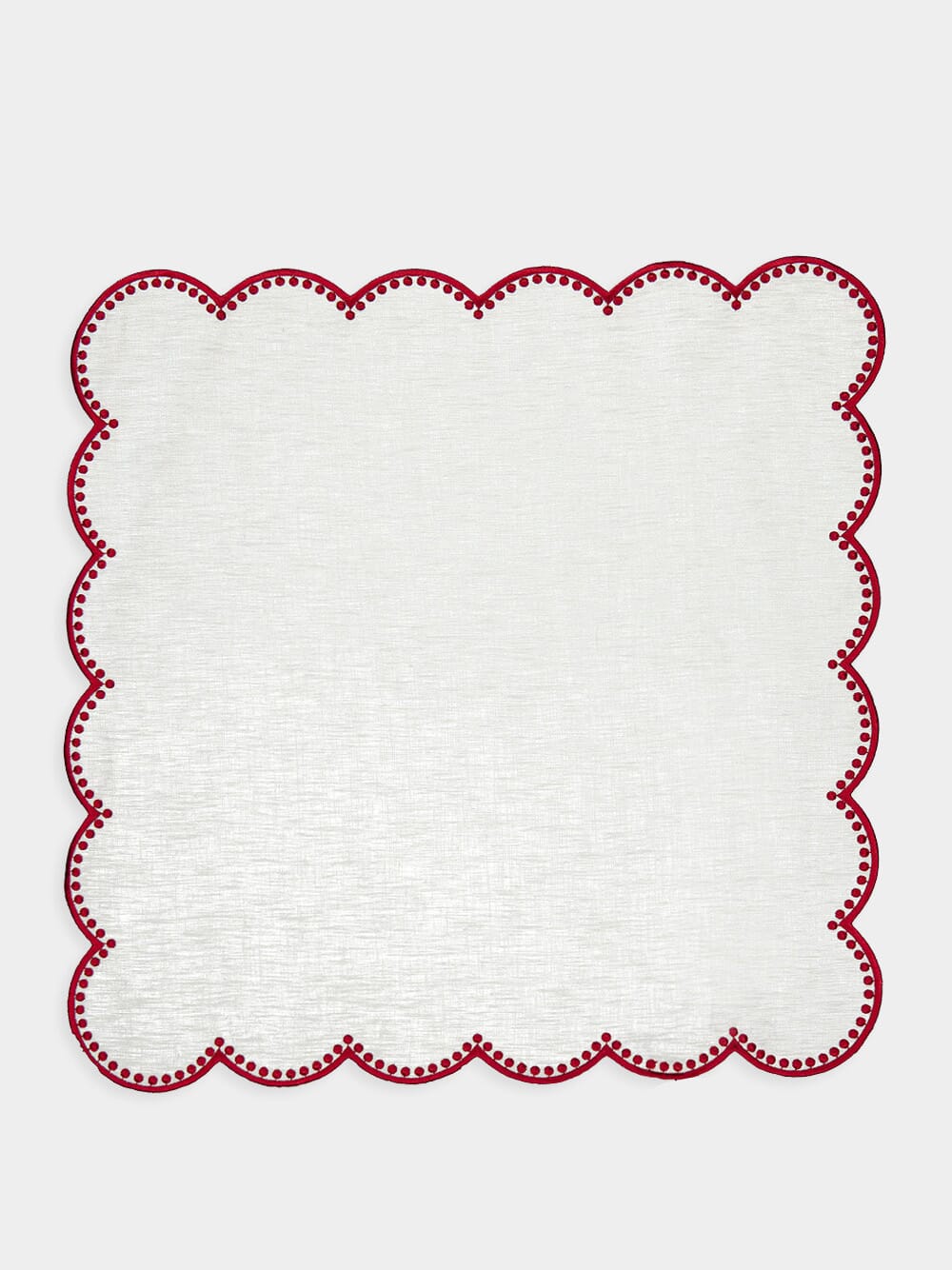 Cascais White Linen Napkin with Red Dots Border