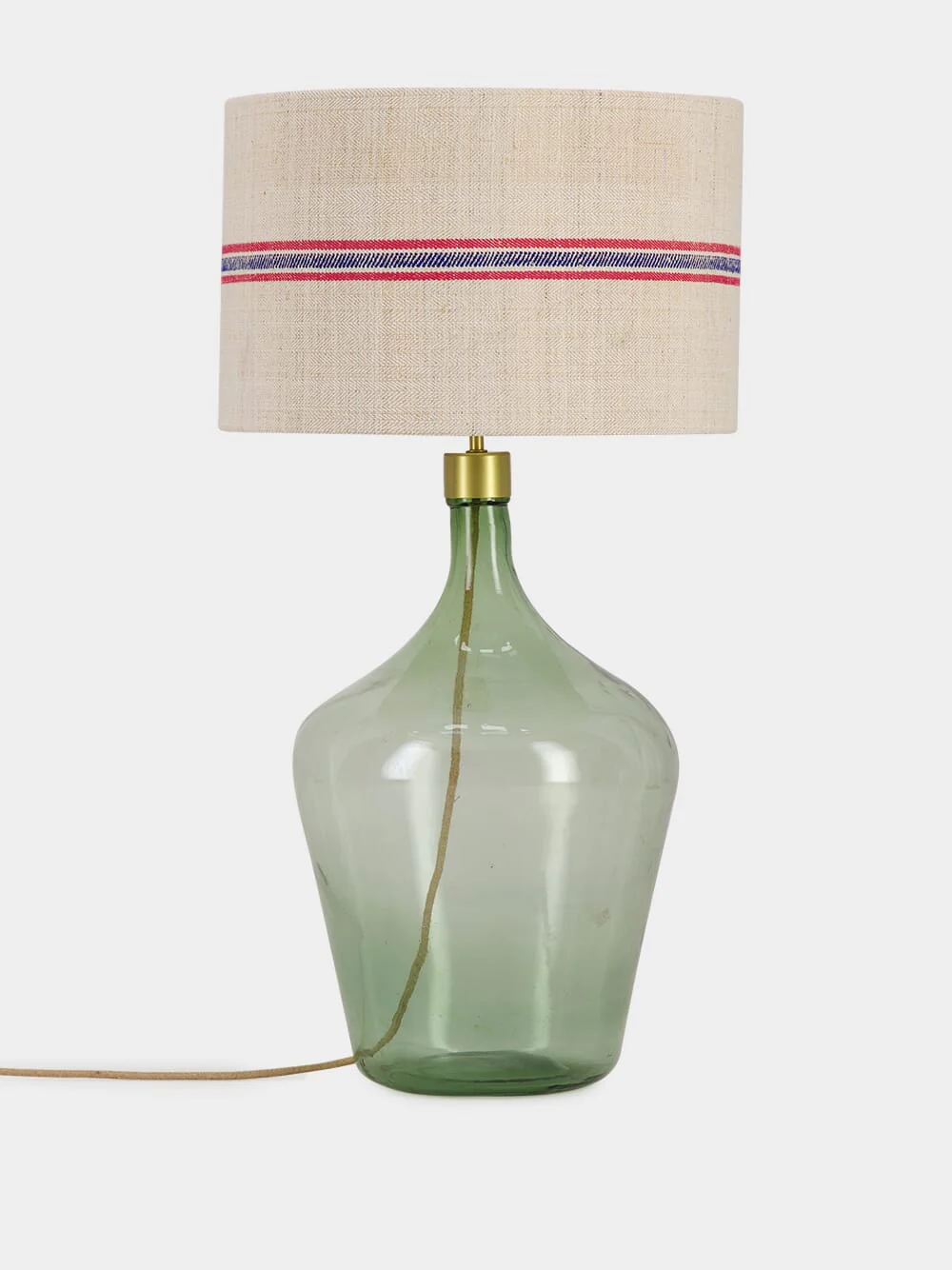 Beige Linen Lampshade with Red and Blue Stripes