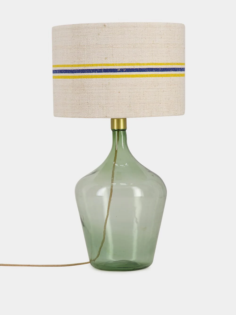 Beige Linen Medium Lampshade with Yellow and Blue Stripes