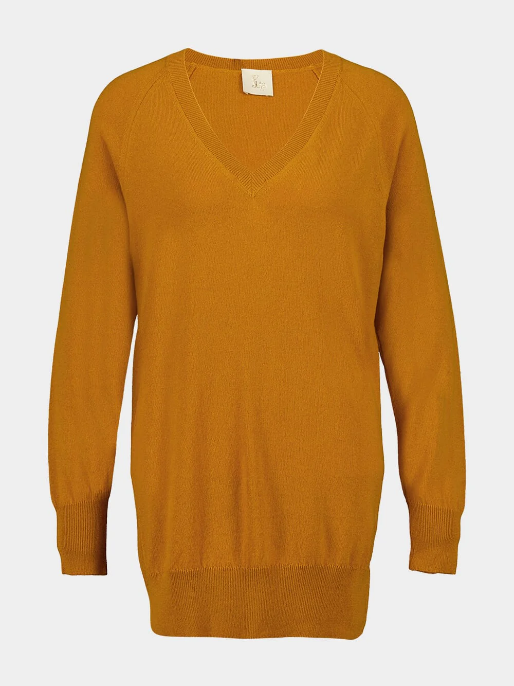 Long V-Neck Mustard Cashmere Sweater