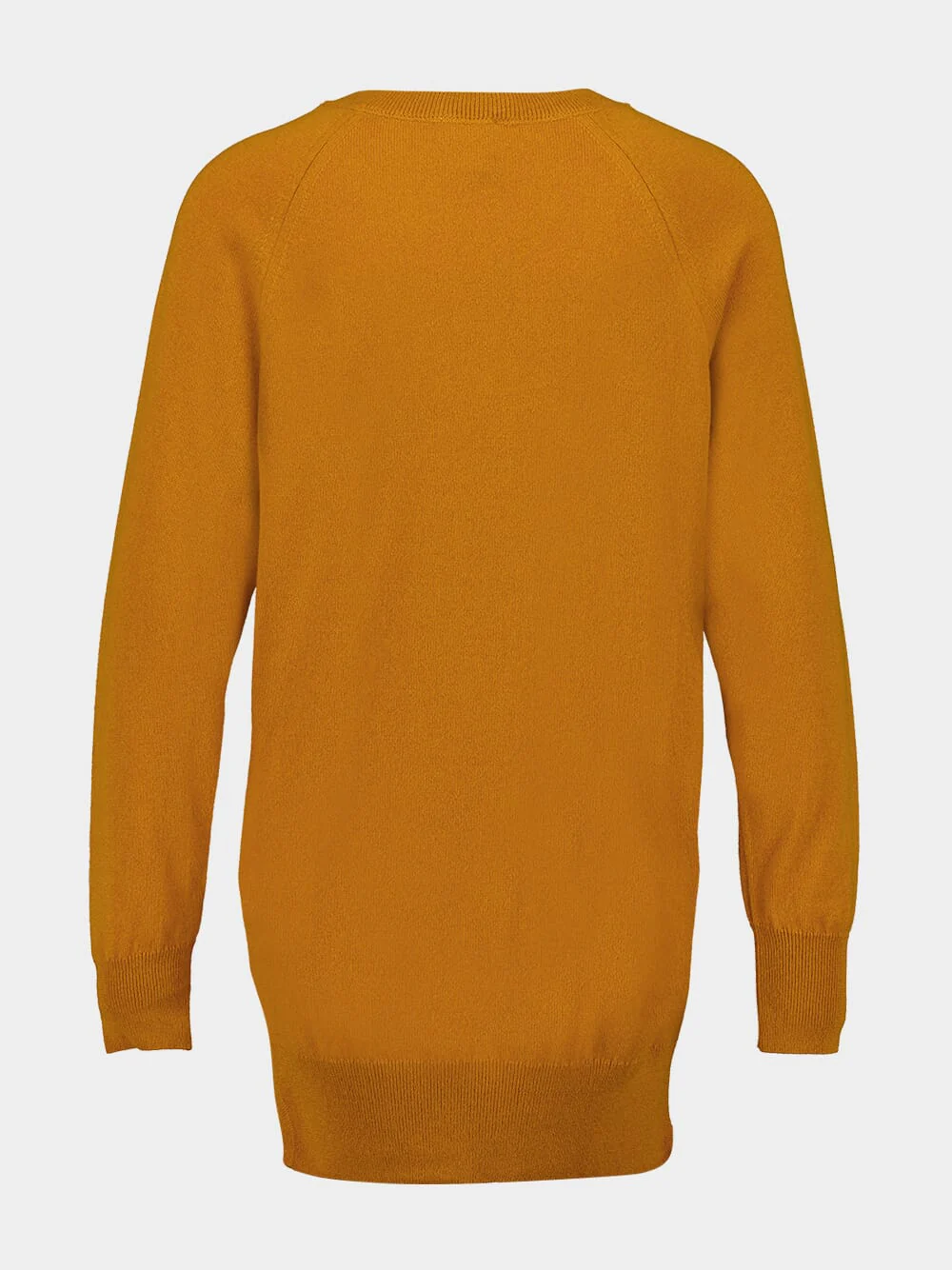 Long V-Neck Mustard Cashmere Sweater - Image 2