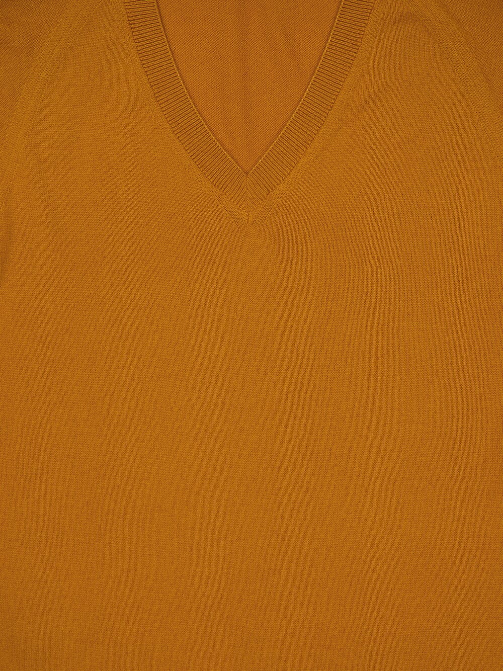 Long V-Neck Mustard Cashmere Sweater - Image 3