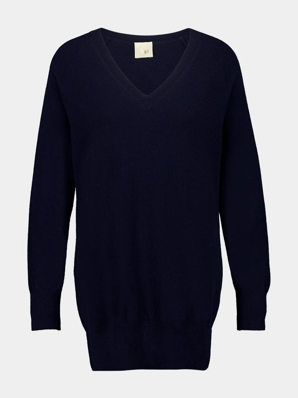 Long V-Neck Navy Cashmere Sweater